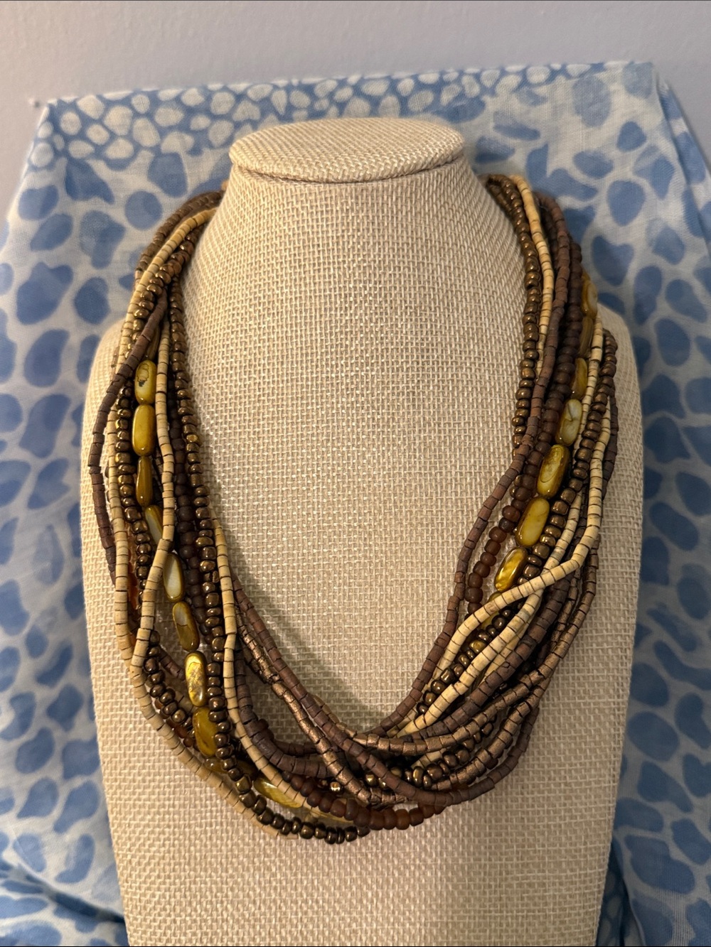 Layered Brown and Gold Beaded Multi-Strand Necklace - Women Jewelry